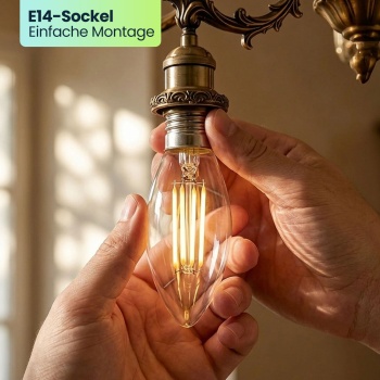 Preview: 6er-Set LED Filament Kerzenlampe C35 E14 4W 400lm Warmweiss 2500K Vintage Glühbirne Retro Glühlampe Warmes Licht Windlicht Kerzenform