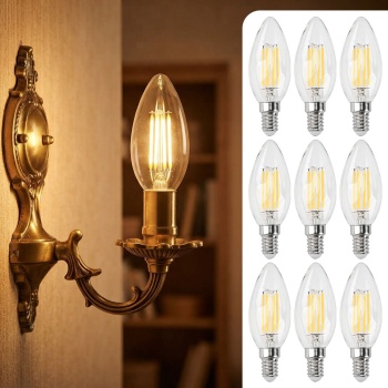 9er-Set LED Filament Kerzenlampe C35 E14 4W 400lm Warmweiss 2500K Vintage Glühbirne Retro Glühlampe Warmes Licht Windlicht Kerzenform