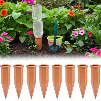 8er-Set XL-Giesskegel aus Ton für Flaschen: Automatische Pflanzenbewässerung – Sorgenfrei Urlaub machen & gesunde Pflanzen geniessen