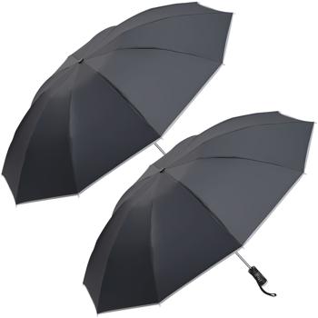 Preview: 2er-Set Faltbarer Regenschirm mit LED-Taschenlampe, Ø105 cm, schwarz: Ein perfekter Allwetter-Begleiter für Dunkelheit & Regenschauer