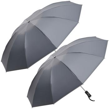 Preview: 2er-Set Faltbarer Regenschirm mit LED-Taschenlampe, Ø105 cm, anthrazit: Ein perfekter Allwetter-Begleiter für Dunkelheit & Regenschauer