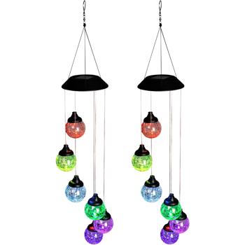 2er-Set Buntes LED Windspiel, solarbetrieb: Fröhliche Garten Dekoration für Balkon, Terrasse & Fenster, Leuchtend, dekorativ & ein Highlight
