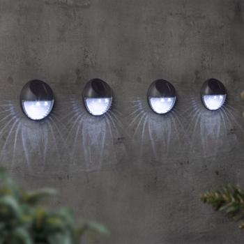 Preview: 8er-Set Kompakte Solar LED Wandleuchte & Zaunleuchte: Stilvolle Aussenbeleuchtung für Treppen & Wege, energiesparend, wetterfest
