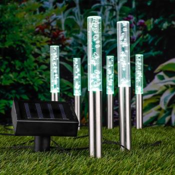Preview: Solar LED Leuchtstäbe Bubbles: Farbwechsel Gartenleuchten mit Erdspiess – Ein magisches Lichtspiel für Balkon, Terrasse & Garten