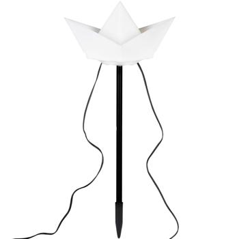 Preview: Solar-Dekoleuchten 3 Papierschiffe (weiss): 28,5cm Höhe, inkl. Erdspiess – dekorative Solarlampen in Bootsform für stimmungsvolle Beleuchtung