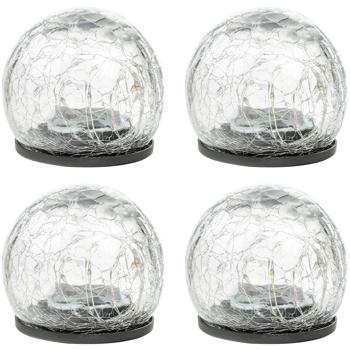 Preview: Stimmungsvolles 4er Set Solar Kugelleuchten Crackle Glas mit Erdspiess: Gartenbeleuchtung mit warmweissem LEDs, wetterfest, ideal für Rasen & Beete
