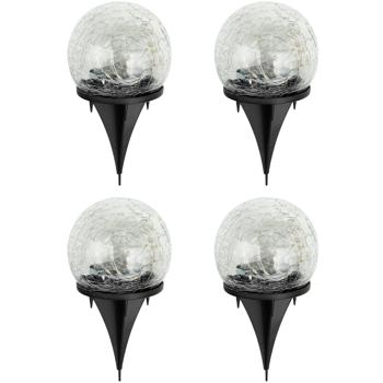 Preview: Stimmungsvolles 8er Set Solar Kugelleuchten Crackle Glas mit Erdspiess: Gartenbeleuchtung mit warmweissem LEDs, wetterfest, ideal für Rasen & Beete