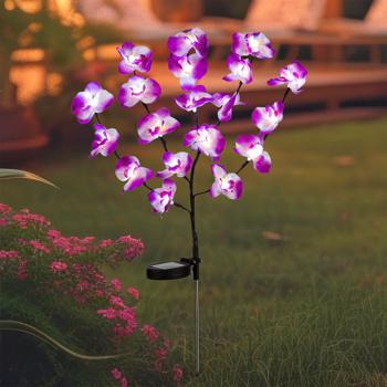 Preview: Eleganter Solar Gartenstecker Orchidee (70cm): Dekoratives Licht für Beet, Balkon & Terrasse, zauberhafte Blüten-Optik
