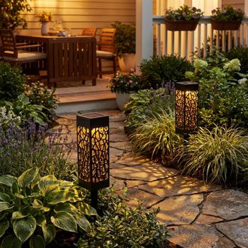 2er-Set Solar Schattenlampe mit Erdspiess – stilvolle Garten-Laterne mit Solarpanel, wetterfest & energieeffizient – ideal für Terrasse, Weg & Balkon