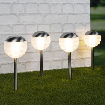 Preview: Elegantes 4er LED-Kugelleuchten Set mit Erdspiess: Stimmungsvolle Gartenbeleuchtung, robust, langlebig & einfach zu installieren für Wege, Beete & Terrasse
