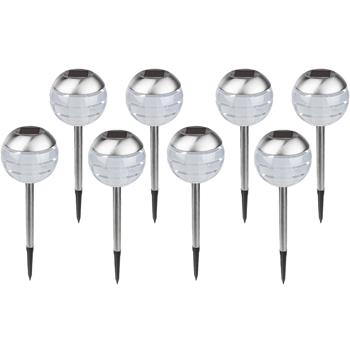 Preview: Elegantes 8er LED-Kugelleuchten Set mit Erdspiess: Stimmungsvolle Gartenbeleuchtung, robust, langlebig & einfach zu installieren für Wege, Beete & Terrasse