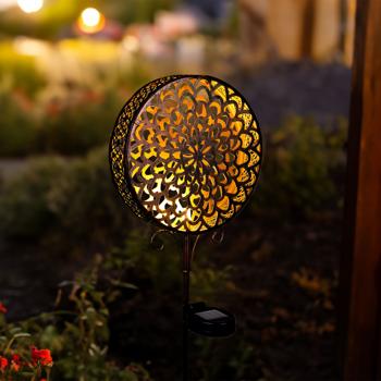 Preview: 2er-Set Dekorative Solarblume Gartenstecker im edlen Rost Design (Höhe 98 cm): Sanftes Licht für Garten, Balkon & Terrasse, einfach zu platzieren & ein zauberhaftes Highlight