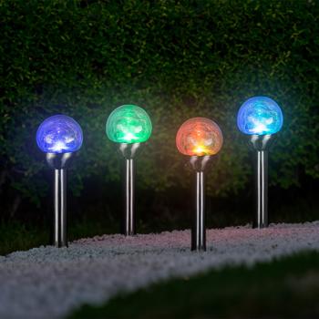 Preview: 8er-Set Dekorative Solar-Gartenlampe mit Crackle-Effekt-Kugel & Erdspiess, bunt – Garten-Wegelicht & Romantische Gartenbeleuchtung, ideal für Rasen & Beete