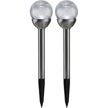 2er-Set Dekorative Solar-Gartenlampe mit Crackle-Effekt-Kugel & Erdspiess, bunt – Garten-Wegelicht & Romantische Gartenbeleuchtung, ideal für Rasen & Beete