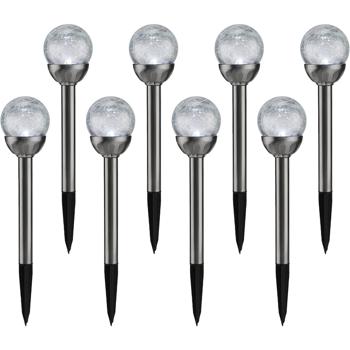 8er-Set Dekorative Solar-Gartenlampe mit Crackle-Effekt-Kugel & Erdspiess, bunt – Garten-Wegelicht & Romantische Gartenbeleuchtung, ideal für Rasen & Beete