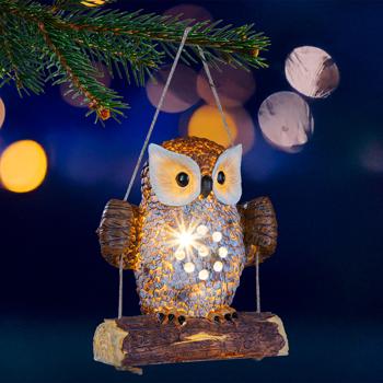 Preview: LED Solar Gartenfigur Eule auf Schaukel: Sanftes Licht für Gartenwege, Blumenbeete & Bäume, wetterbeständig, kabellos