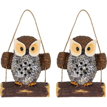 2er-Set LED Solar Gartenfigur Eule auf Schaukel: Sanftes Licht für Gartenwege, Blumenbeete & Bäume, wetterbeständig, kabellos