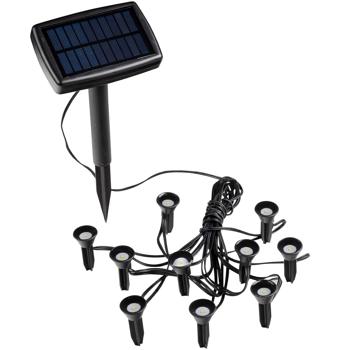 Preview: LED Solar Gartenstrahler mit 10 Bodenspots – Pflanzen- & Baumbeleuchtung – Warm-weisses Licht, IP44 wetterfest, 20 Lumen, 5.5m Gesamtlänge