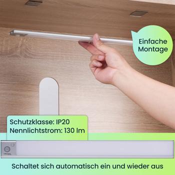 Preview: 4er-Set Flache Akku LED-Lichtleiste, 40cm mit Bewegungssensor, 120 LEDs: Kabellos, hell & energiesparend – Perfekt für Schrank, Flur & Küche