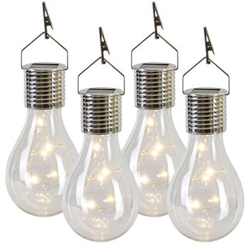 Preview: Solar-LED-Lampe in Glühbirnen-Form, 4er-Set, warmweiss, Ø 7,5 x H 15 cm, Deko-Glühbirne mit Drahtlichterkette