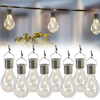Solar-LED-Lampe in Glühbirnen-Form, 8er-Set, warmweiss, Ø 7,5 x H 15 cm, Deko-Glühbirne mit Drahtlichterkette