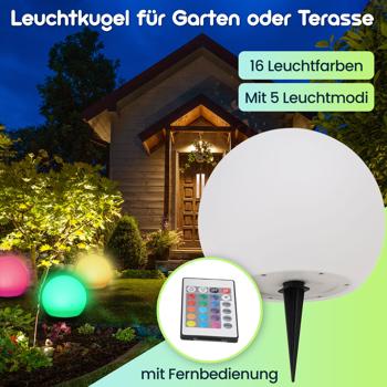 Preview: 4er-Set Solar-LED-Leuchtkugel, Ø 30cm, RGBW mit Fernbedienung, 60 Lu, IP67. Farbwechsel-Lichtkugel für Garten & Terrasse, wetterfest & kabellos