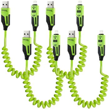 Preview: 4er-Set 4in1 Spiralladekabel 65W, USB-C auf USB-C mit Adaptern für USB-A & Lightning - Multi Ladekabel für alle Smartphones und Laptops