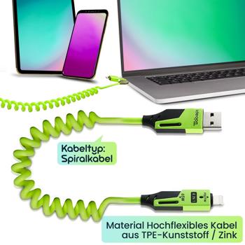 Preview: 4er-Set 4in1 Spiralladekabel 65W, USB-C auf USB-C mit Adaptern für USB-A & Lightning - Multi Ladekabel für alle Smartphones und Laptops