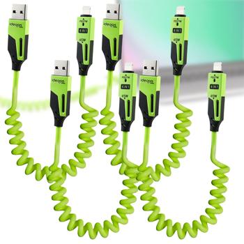 4er-Set 4in1 Spiralladekabel 65W, USB-C auf USB-C mit Adaptern für USB-A & Lightning - Multi Ladekabel für alle Smartphones und Laptops