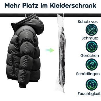 Preview: 12er-Set Vakuum-Beutel mit Kleiderhaken, 67 x 90 cm: Ein effiziente Kleiderhülle für Bettwäsche & Kleidung - Schützen Sie Ihre Textilien
