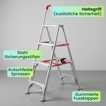 Preview: Robuste 4-stufige Teleskop-Doppeltrittleiter: Eine stabile Stehleiter klappbar für Profis & Heimwerker, Haushaltsleiter bis 4 Stufen