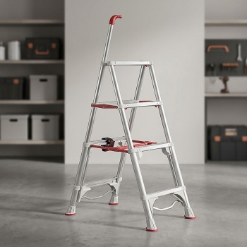 Robuste 4-stufige Teleskop-Doppeltrittleiter: Eine stabile Stehleiter klappbar für Profis & Heimwerker, Haushaltsleiter bis 4 Stufen