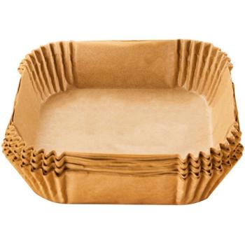 Preview: Ölbeständige Backpapier-Einlagen für Heissluftfritteusen, 100 Stück, 16x16 cm, antihaft, hitzebeständig & passgenau, für sauberes & einfaches Frittieren