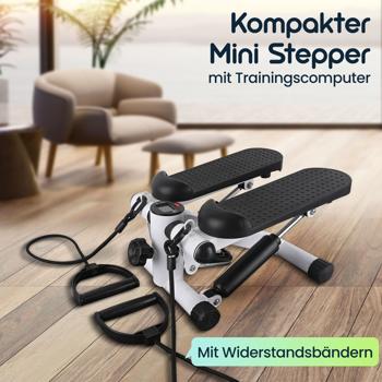 Preview: Kompakter Mini Stepper mit Trainingscomputer und Widerstandsbändern, max. 100 kg - Ideal für Home Workout und Fitness