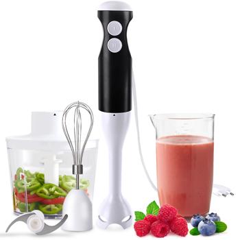 Power Stabmixer-Set 400W mit Zerkleinerer & Schneebesen – 4-in-1 Pürierstab-Set für Suppen & Smoothies, inkl. Messbecher
