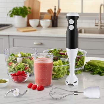 Preview: Power Stabmixer-Set 400W mit Zerkleinerer & Schneebesen – 4-in-1 Pürierstab-Set für Suppen & Smoothies, inkl. Messbecher