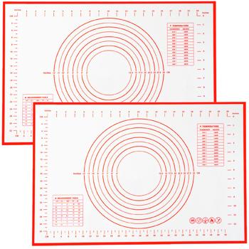 Preview: 2er-Set Silikon-Backmatte mit Messangaben & Schablonen, antihaftbeschichtet 60 x 40 cm – Vielseitige Teigmatte & Backunterlage für Backprofis