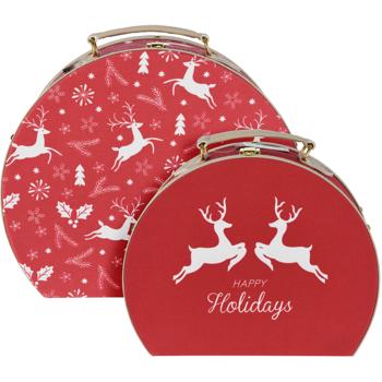 Preview: Zauberhaftes Weihnachtskoffer 2er-Set Rentier Motiv - Perfekt als stabiler Geschenkkoffer, Weihnachts-Deko oder zur Aufbewahrung