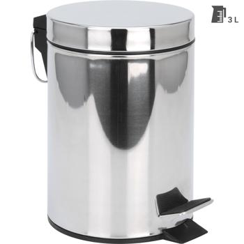 Preview: Kompakter Edelstahl Kosmetikeimer 3L mit Fusspedal: Hygienische & komfortable Abfallentsorgung im Bad & WC