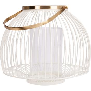 Grosses Windlicht aus Metall in Weiss-Gold 28 x 23cm- Elegante Laterne für eine stimmungsvolle & motivierende Atmosphäre im Garten, Balkon & Terrasse