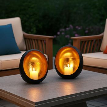 2er-Set  Elegantes Windlicht aus Metall für Kerzen und Teelichter, schwarz/gold: Ein stilvolles Deko-Objekt für drinnen & draussen – Luxuriös & Gemütlich