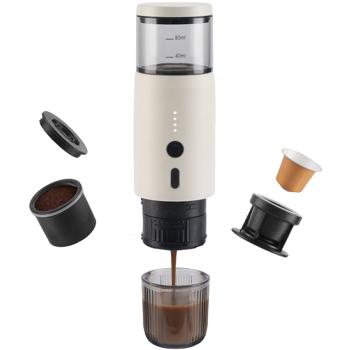 Preview: Tragbare Espressomaschine für Kapsel & Pulver, 15 bar, weiss: Perfekter Espresso unterwegs, kompakt & einfach zu bedienen, für Reisen, Camping & Büro