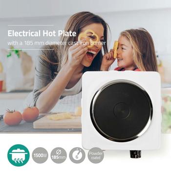 Preview: Leistungsstarke Elektro Kochplatte 1500W (Weiss, Metall): Sicher kochen mit Überhitzungsschutz, kompakte Einzelkochplatte für Camping, Büro & kleine Küchen