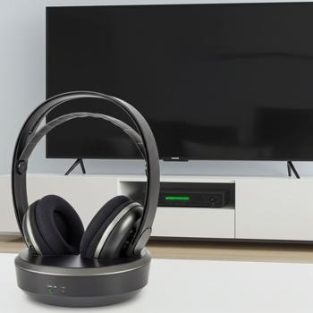 Kabelloser Funk Stereo Fernsehkopfhörer, 100 m Reichweite, TV-Headphones mit Ladestation, Verstellbarer Kopfbügel, gepolsterte Ohrmuscheln