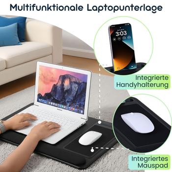 Preview: Multifunktionale Laptopunterlage mit Mauspad und Handyhalterung, 36 x 5,5 x 57,5 cm - Komfortabel & tragbar - für Home-Office, Reisen und mehr
