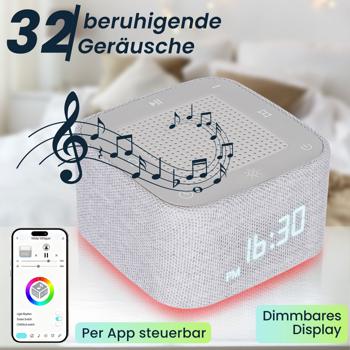 Preview: White Noise Wecker mit 32 Geräuschen – Bluetooth Lautsprecher & App-Steuerung, RGB Nachtlicht dimmbar, perfekter Schlaf/Entspannung