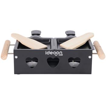 Preview: Raclette-Teelicht für 2 Personen, Raclette Set ohne Strom inkl. Teelichtern und Schaber, Metall, ideal für Balkon, Camping & unterwegs