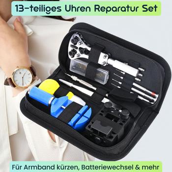 Preview: Umfassendes 13-teiliges Uhren Reparatur Set – Professioneller Uhrmacher Werkzeugkoffer für Armband kürzen, Batteriewechsel & mehr