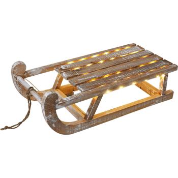 Preview: Dekorativer Rustikaler Leuchtschlitten aus Holz mit 50 warmweissen LEDs und Timer-Funktion. Für festliche Deko, Weihnachten & gemütliche Winterabende