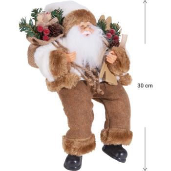 Preview: Zauberhafter sitzender Weihnachtsmann Deko Figur mit Sack – perfekte Weihnachtsdekoration für Tisch, Fensterbank und Kamin, ideale Geschenkidee